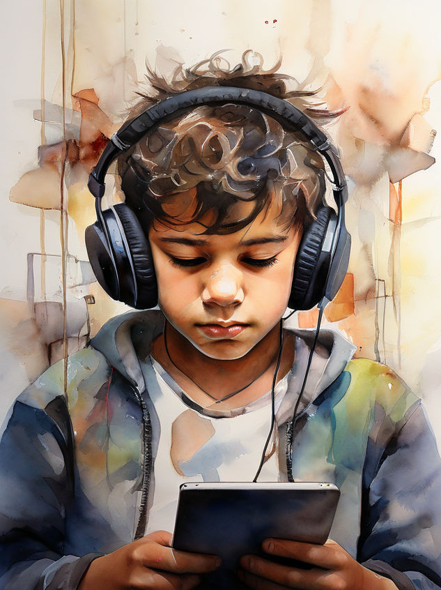 Young person with headphones representing digital connection